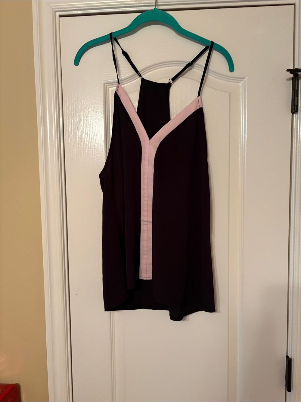 Sleeveless Spaghetti Strap V-Neck Tank with Pink Trim - Women Tops